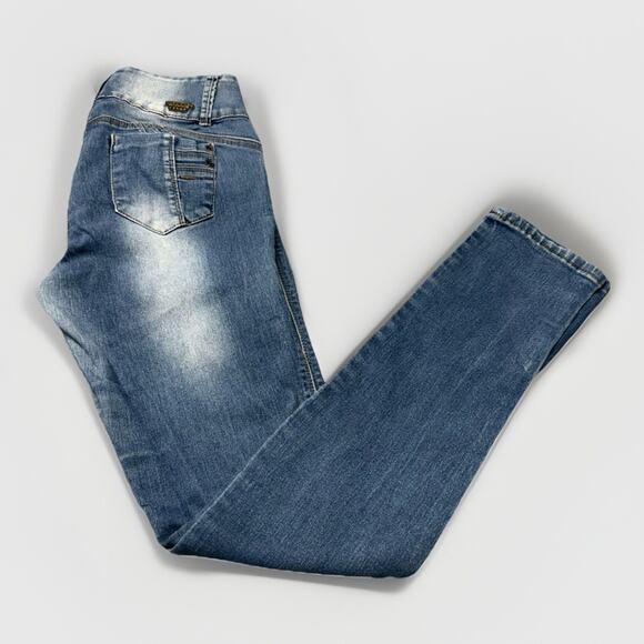 Tush Push Skinny Leg Butt Lifting Jeans Stretch Juniors 13 Medium Blue Stonewash - Picture 1 of 14